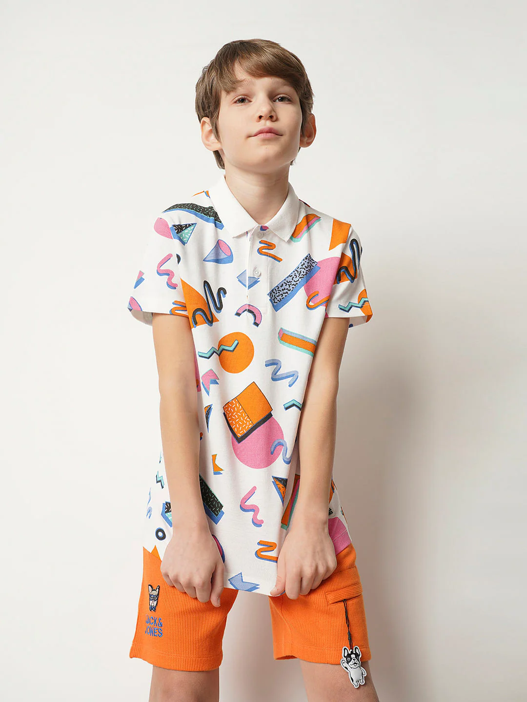 Boys White Printed Polo T-shirt - Image 2