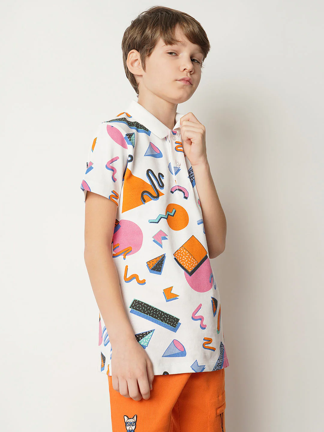 Boys White Printed Polo T-shirt - Image 3