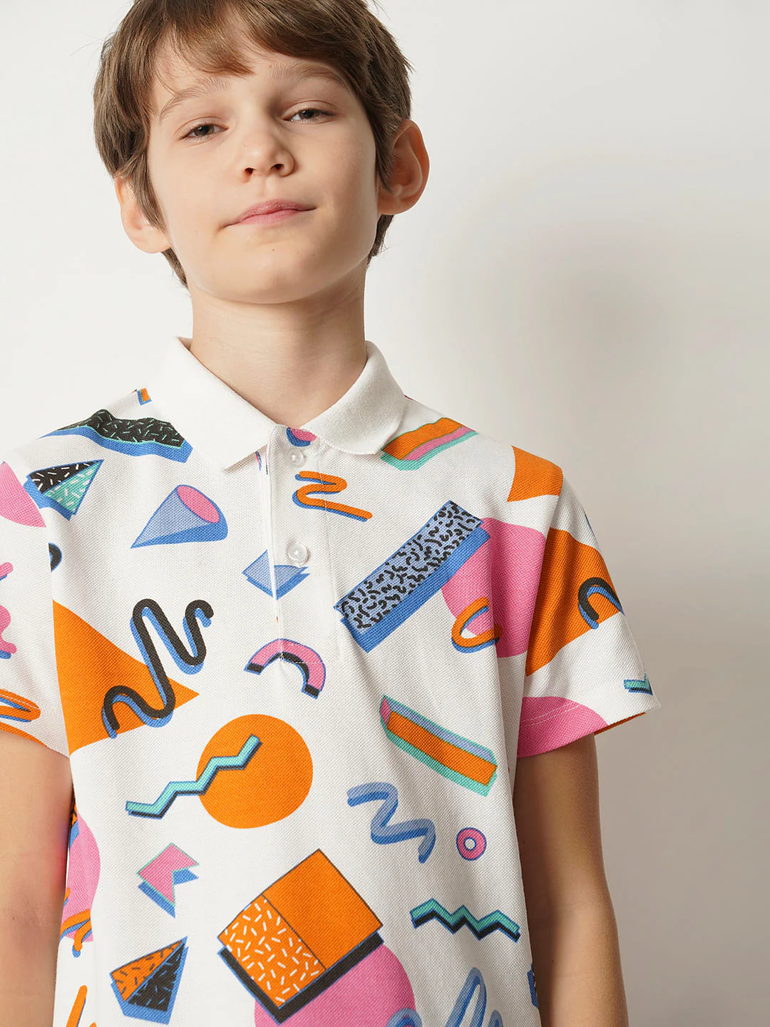 Boys White Printed Polo T-shirt - Image 6