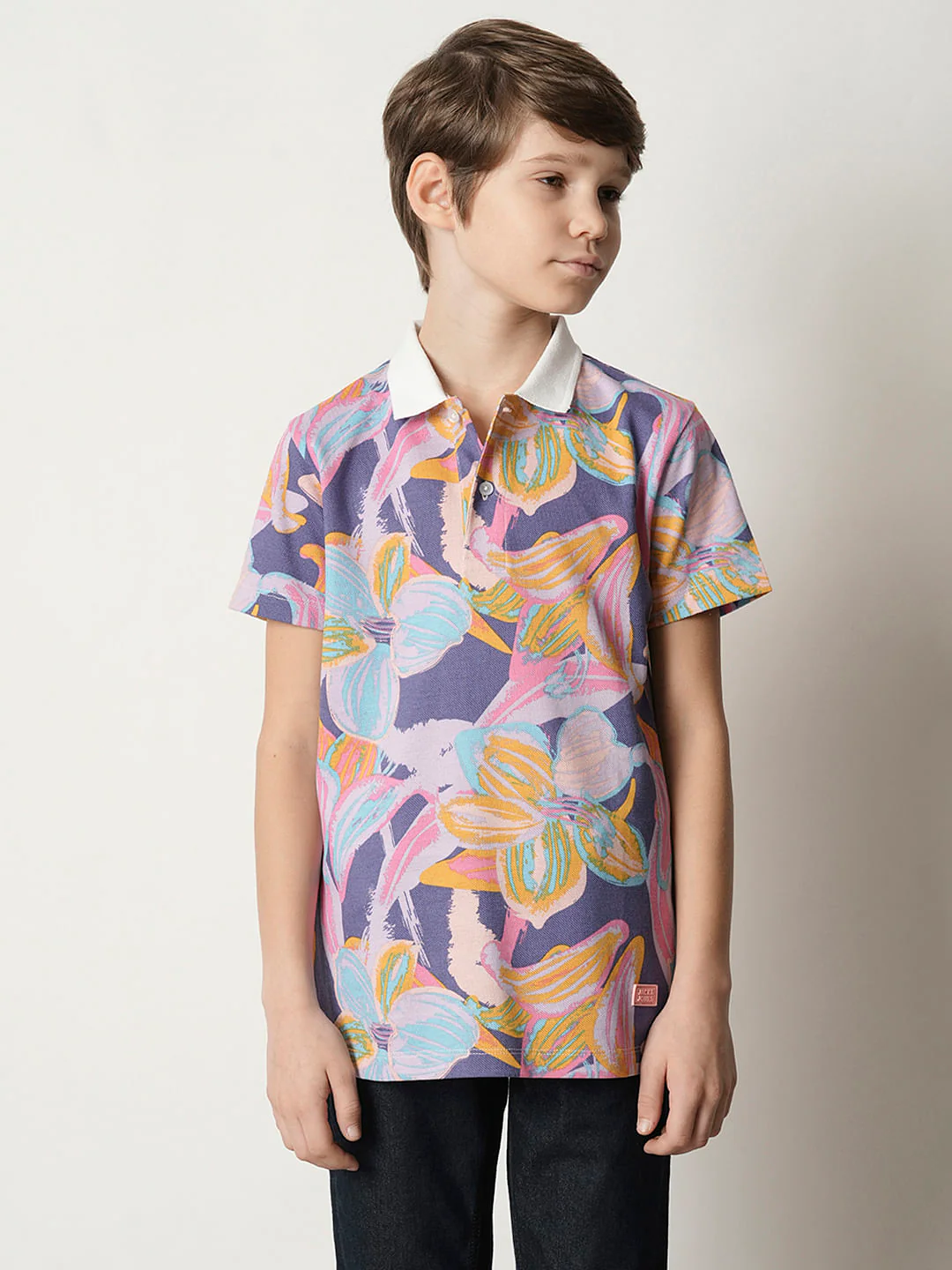 Boys Purple Printed Polo T-shirt - Image 2