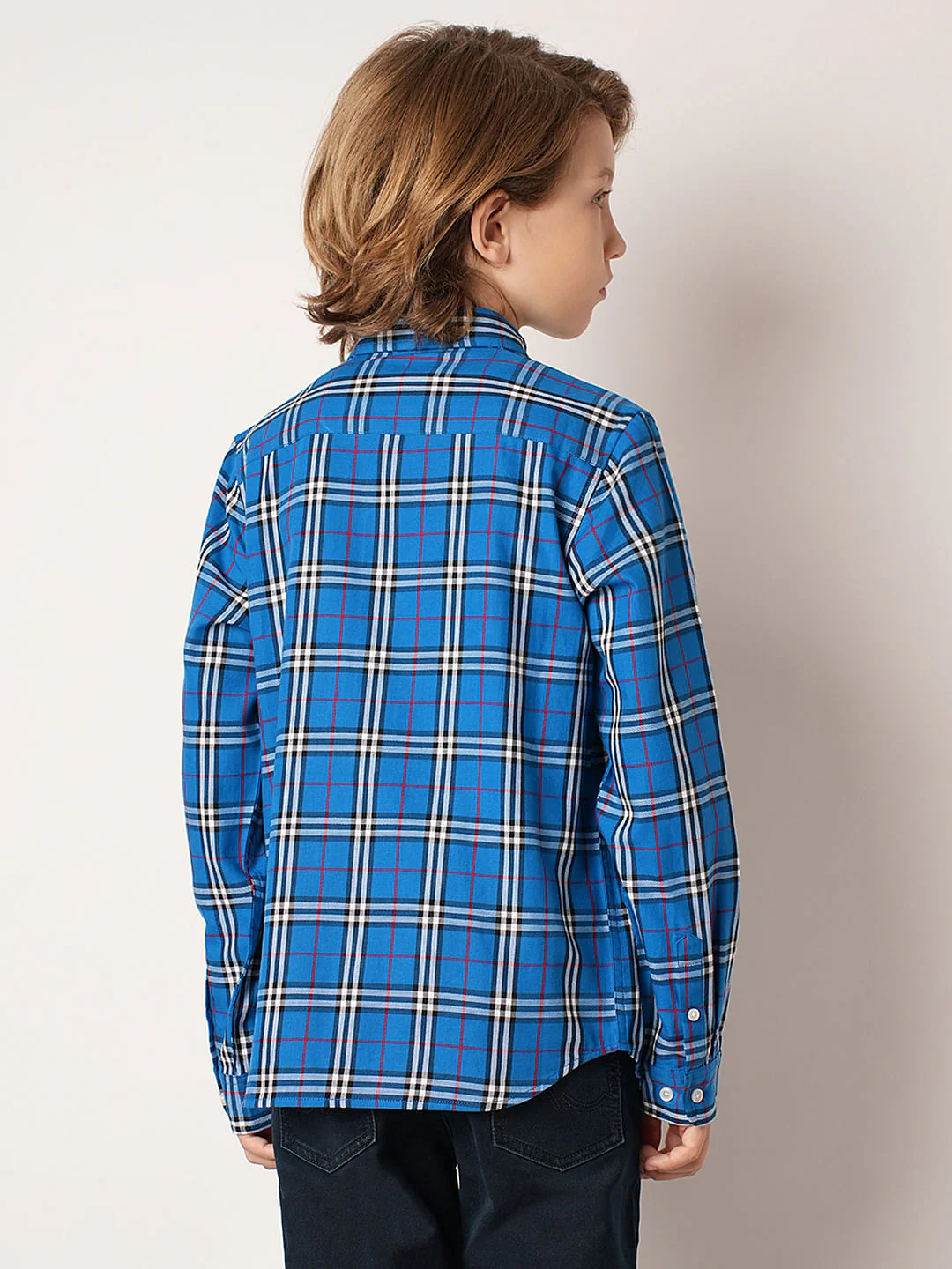 Boys Blue Check Full Sleeves Shirt - Image 4