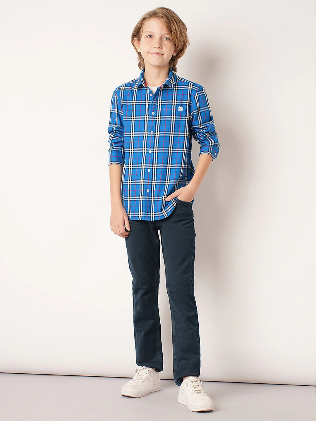 Boys Blue Check Full Sleeves Shirt - Image 5