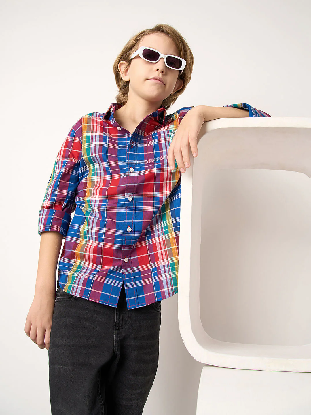 Boys Multi-Colour Check Full Sleeves Shirt