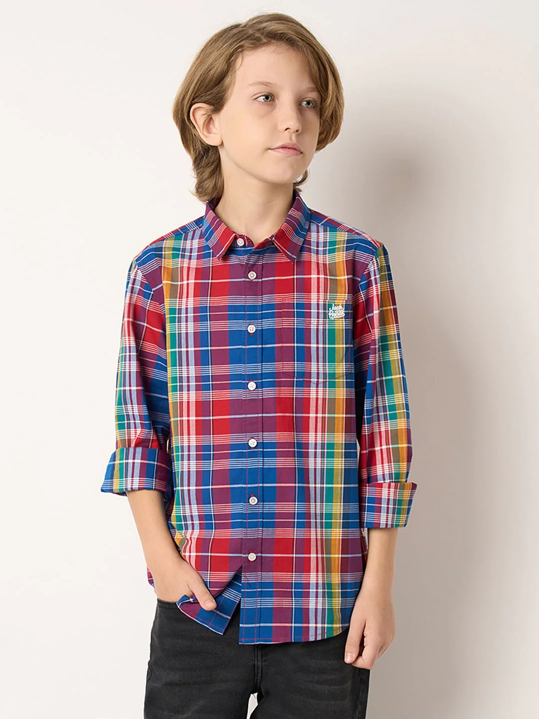 Boys Multi-Colour Check Full Sleeves Shirt - Image 2