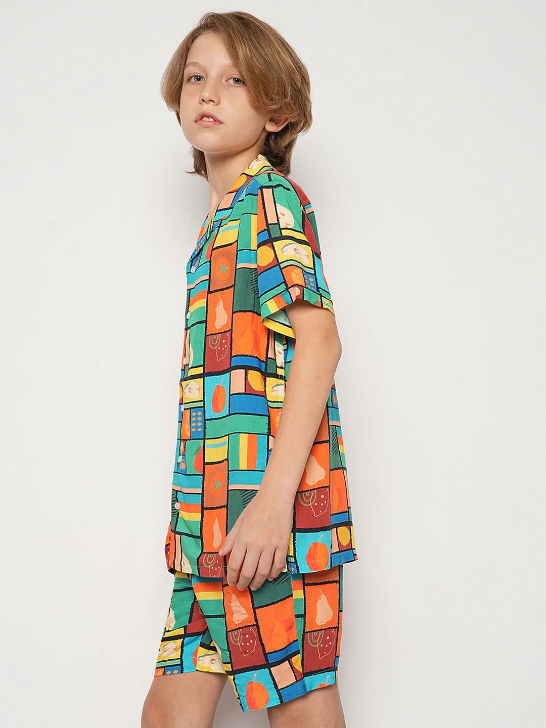 Boys Orange Printed Co-ord Set Shirt - Image 3