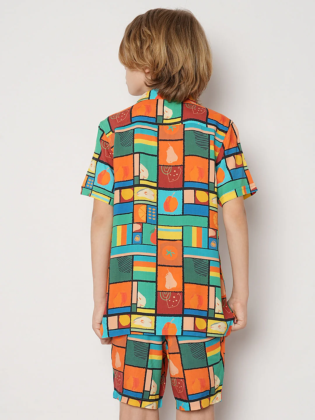 Boys Orange Printed Co-ord Set Shirt - Image 4