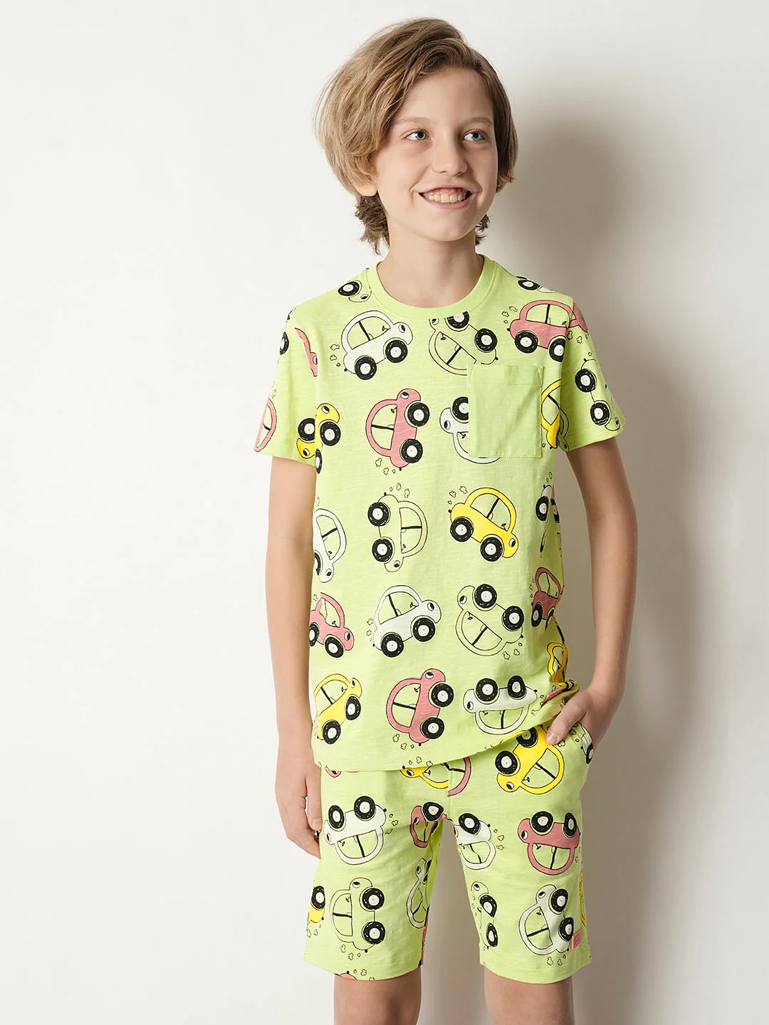 Boys Green Printed Co-ord Set T-shirt - Image 2