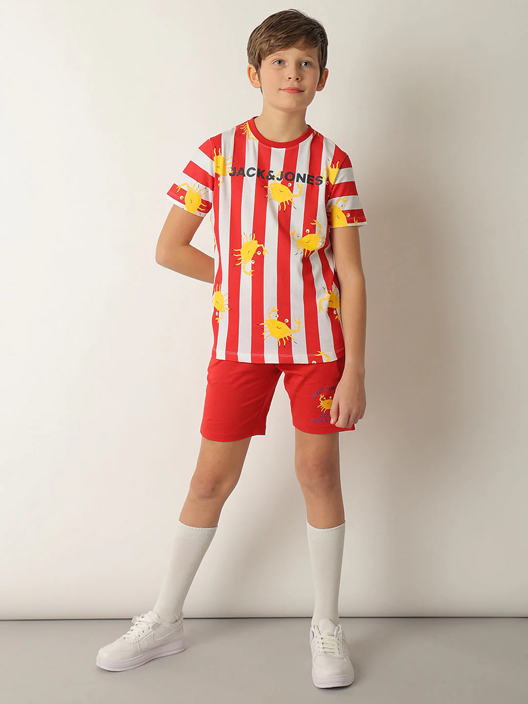 Boys Red Striped Co-ord Set T-shirt - Image 5