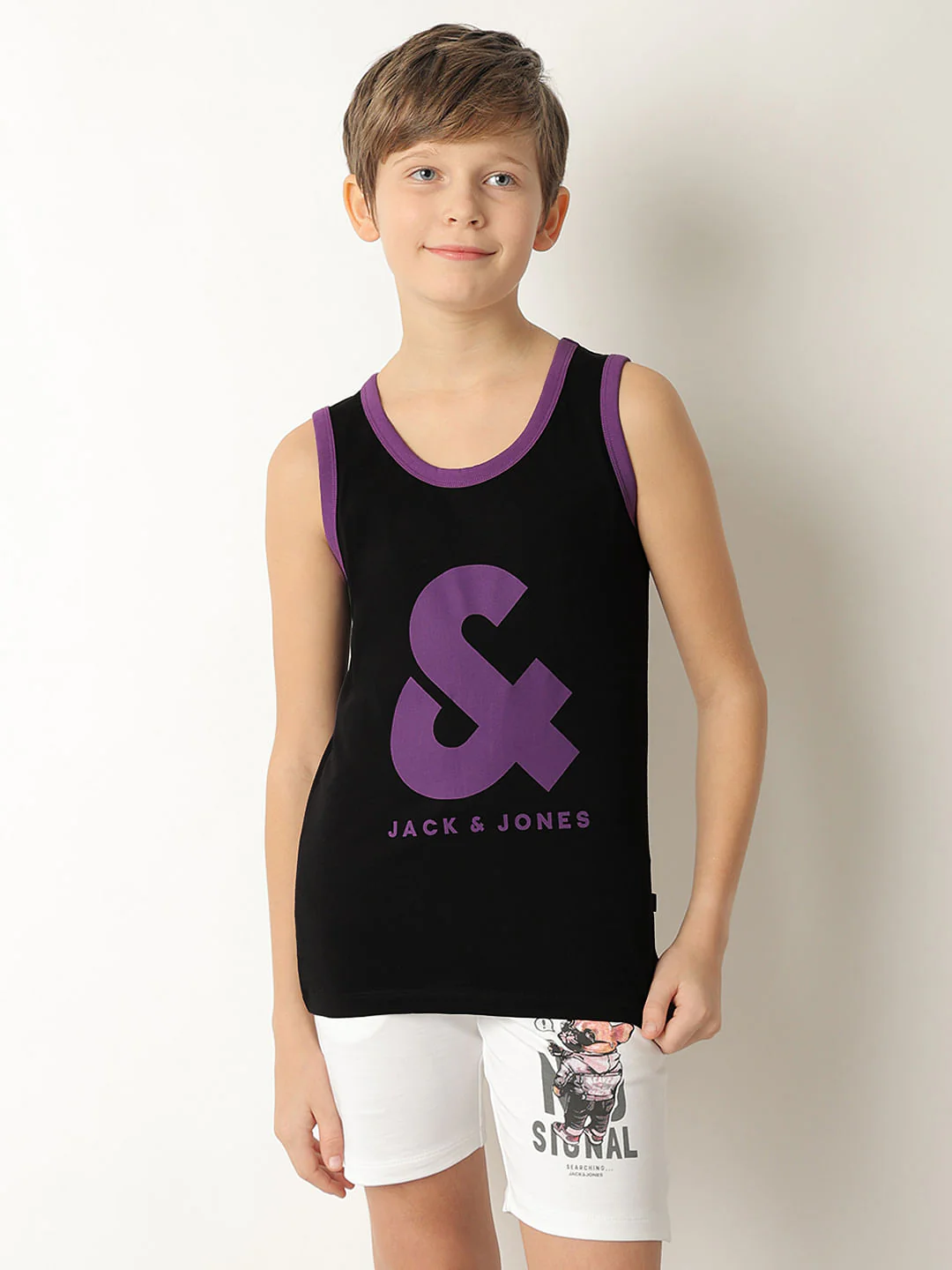 Boys Black Logo Print Sleeveless T-shirt - Image 2