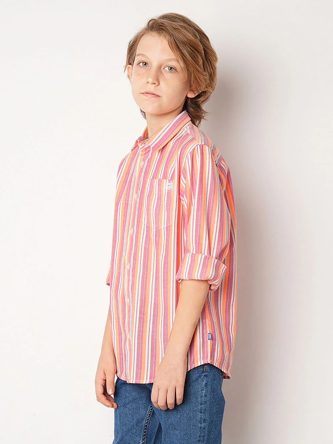 Peach Striped Full Sleeves Shirt - Image 3