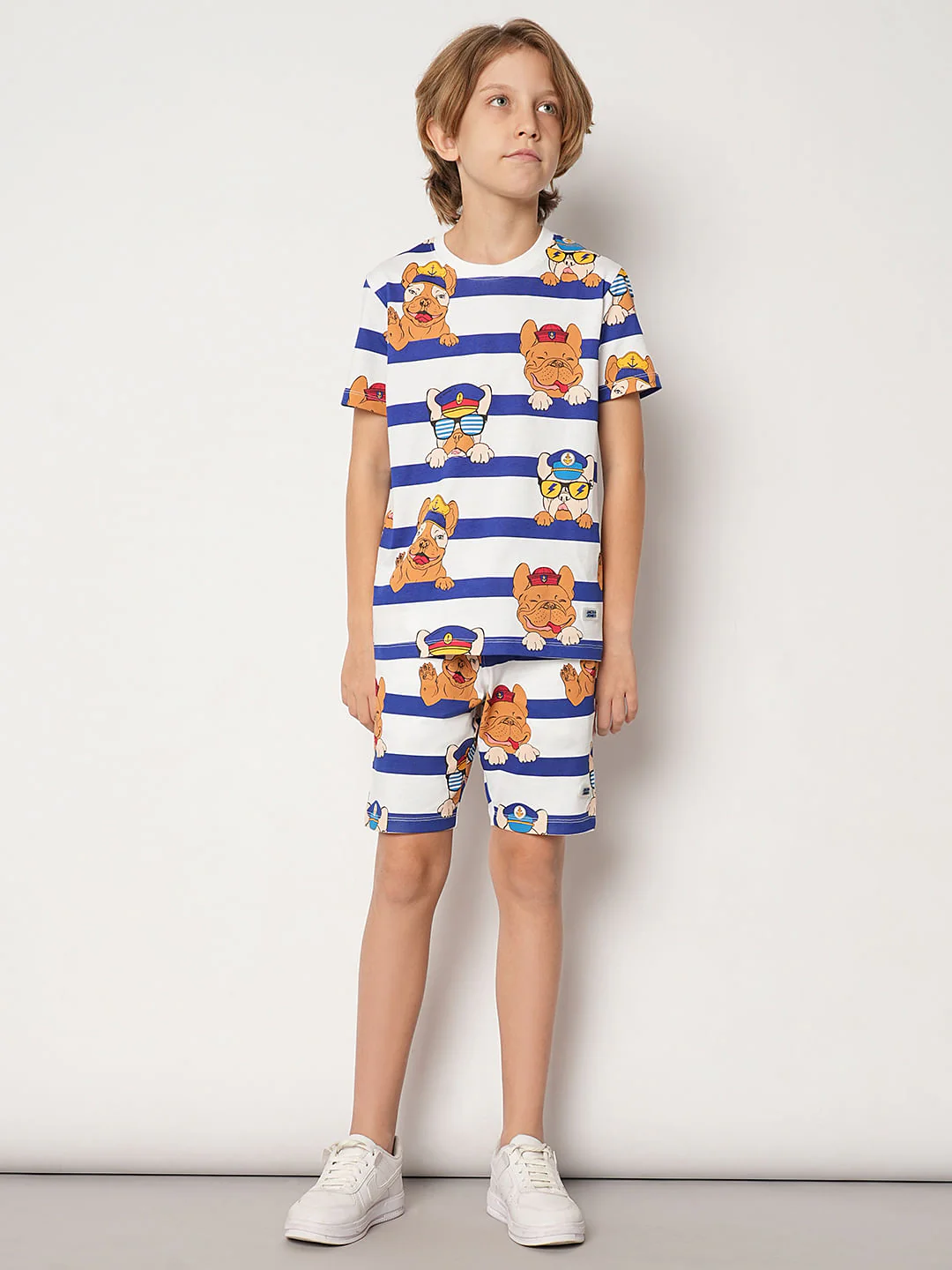 Boys Blue Striped Co-ord Set T-shirt - Image 5