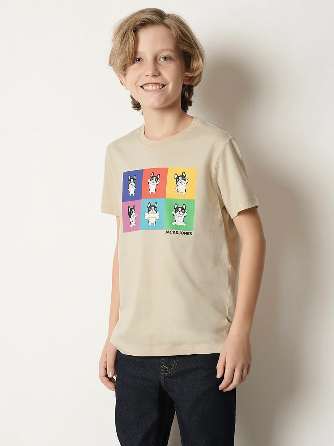 Boys Beige Doggo Print T-shirt - Image 3