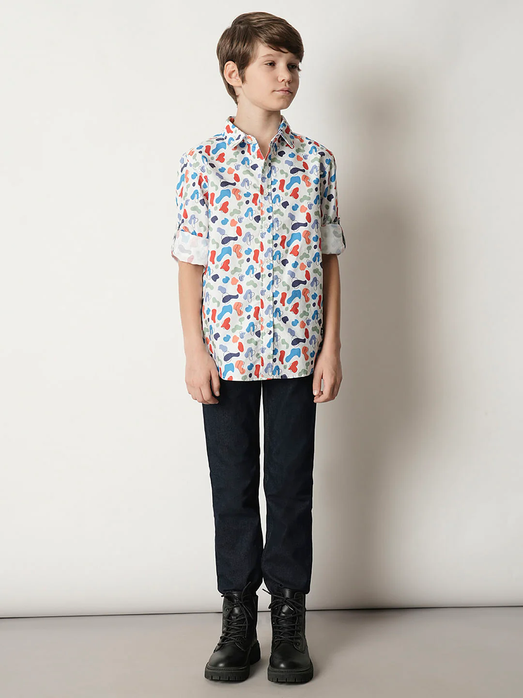Boys White Printed Full Sleeves Shirt - Image 5