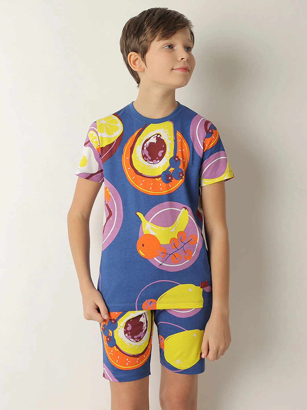 Boys Blue Fruit Print Co-ord Set T-shirt - Image 2