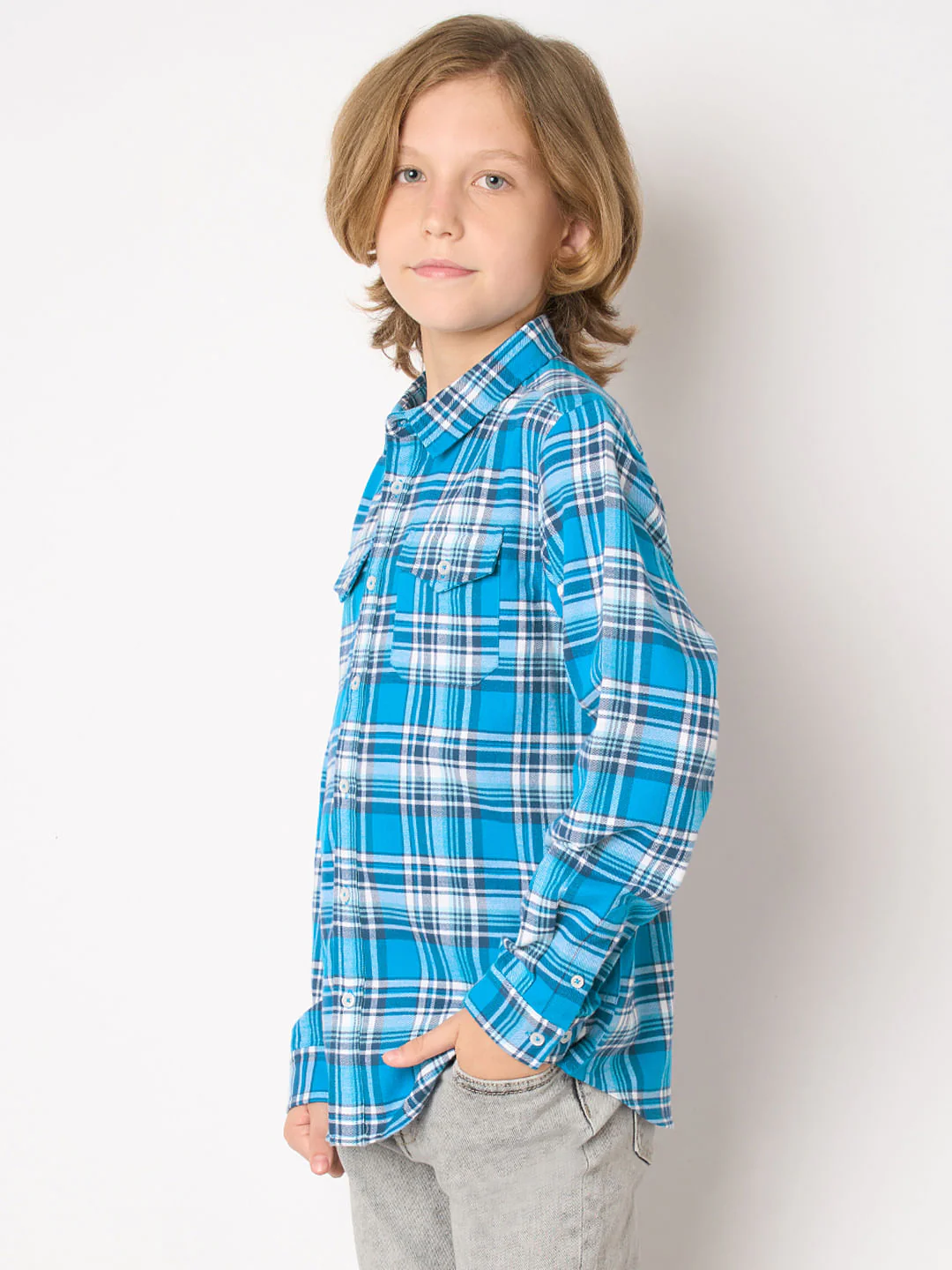 Boys Blue Check Full Sleeves Shirt - Image 3