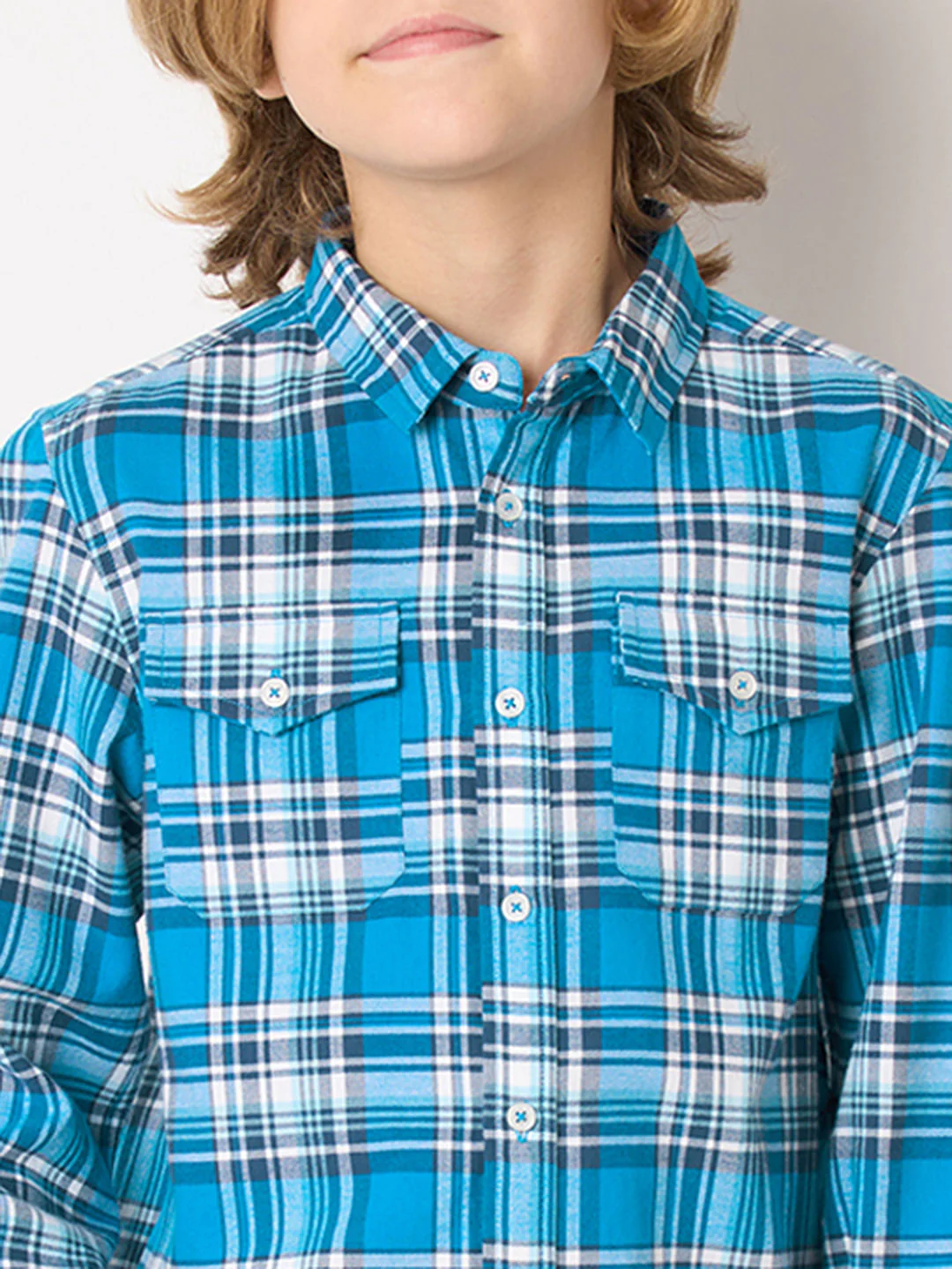 Boys Blue Check Full Sleeves Shirt - Image 6