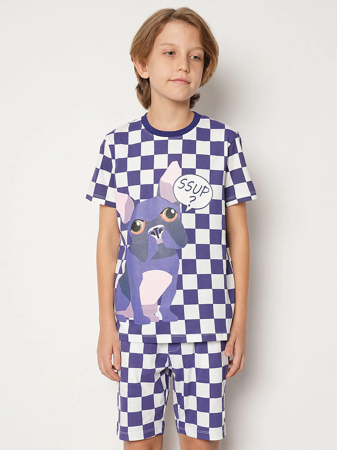 Boys Purple Dog Print Co-ord Set T-shirt - Image 2