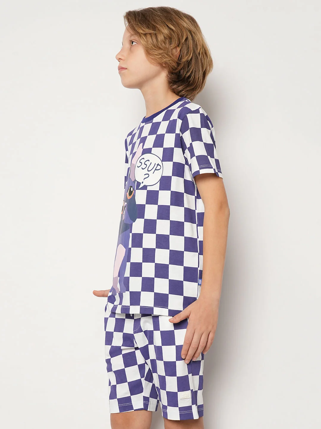 Boys Purple Dog Print Co-ord Set T-shirt - Image 3