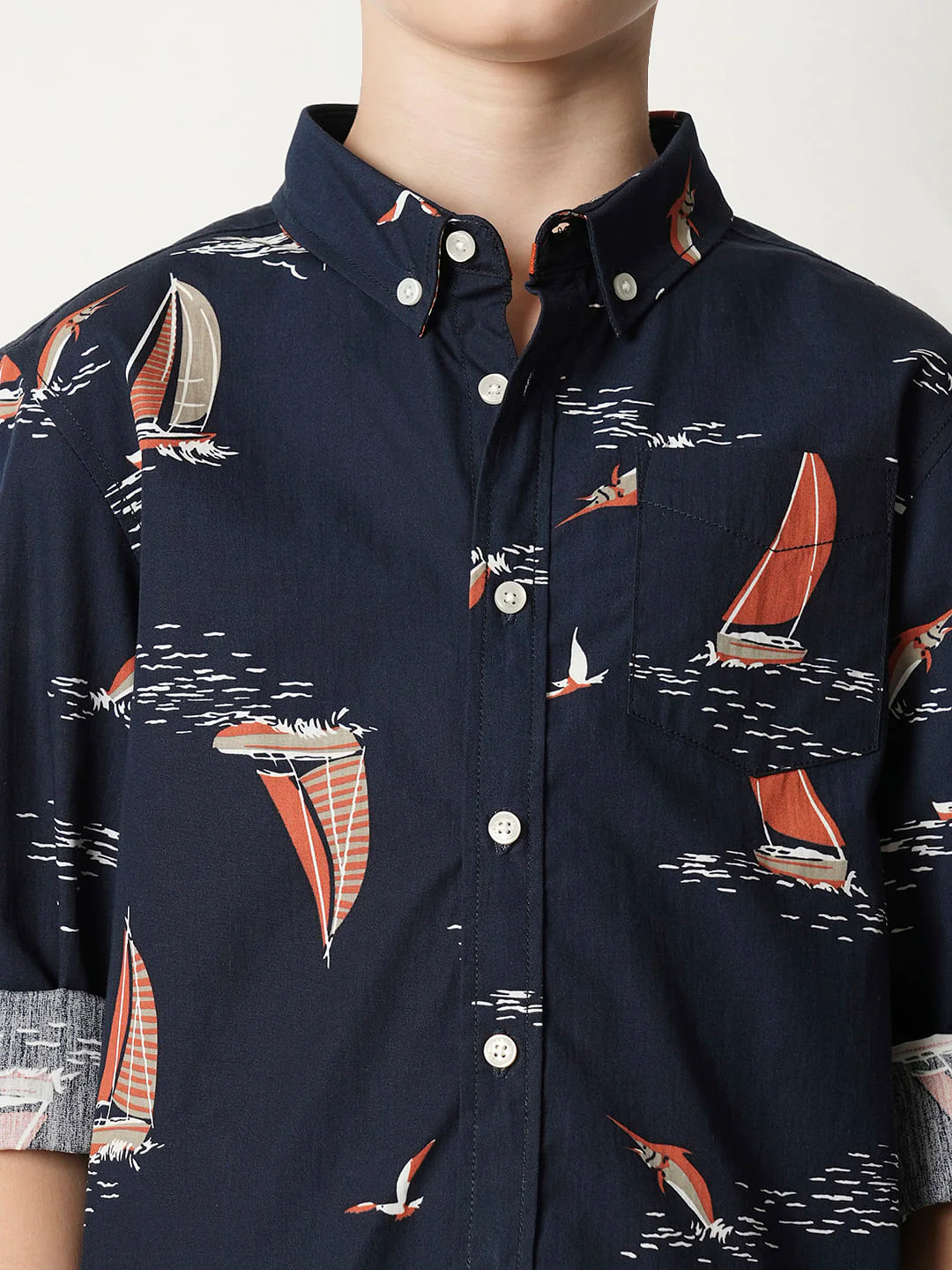 Boys Blue Boat Print Full Sleeves Shirt - Image 6