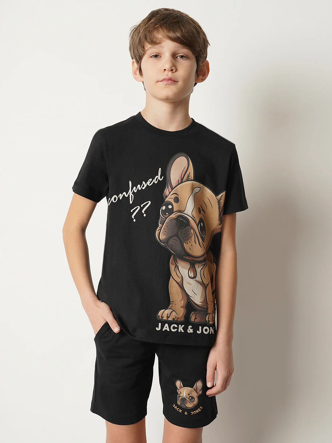 Boys Black Confused Dog T-shirt - Image 2
