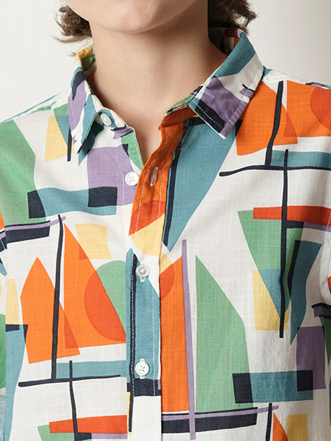 Boys Orange Abstract Print Full Sleeves Shirt - Image 6