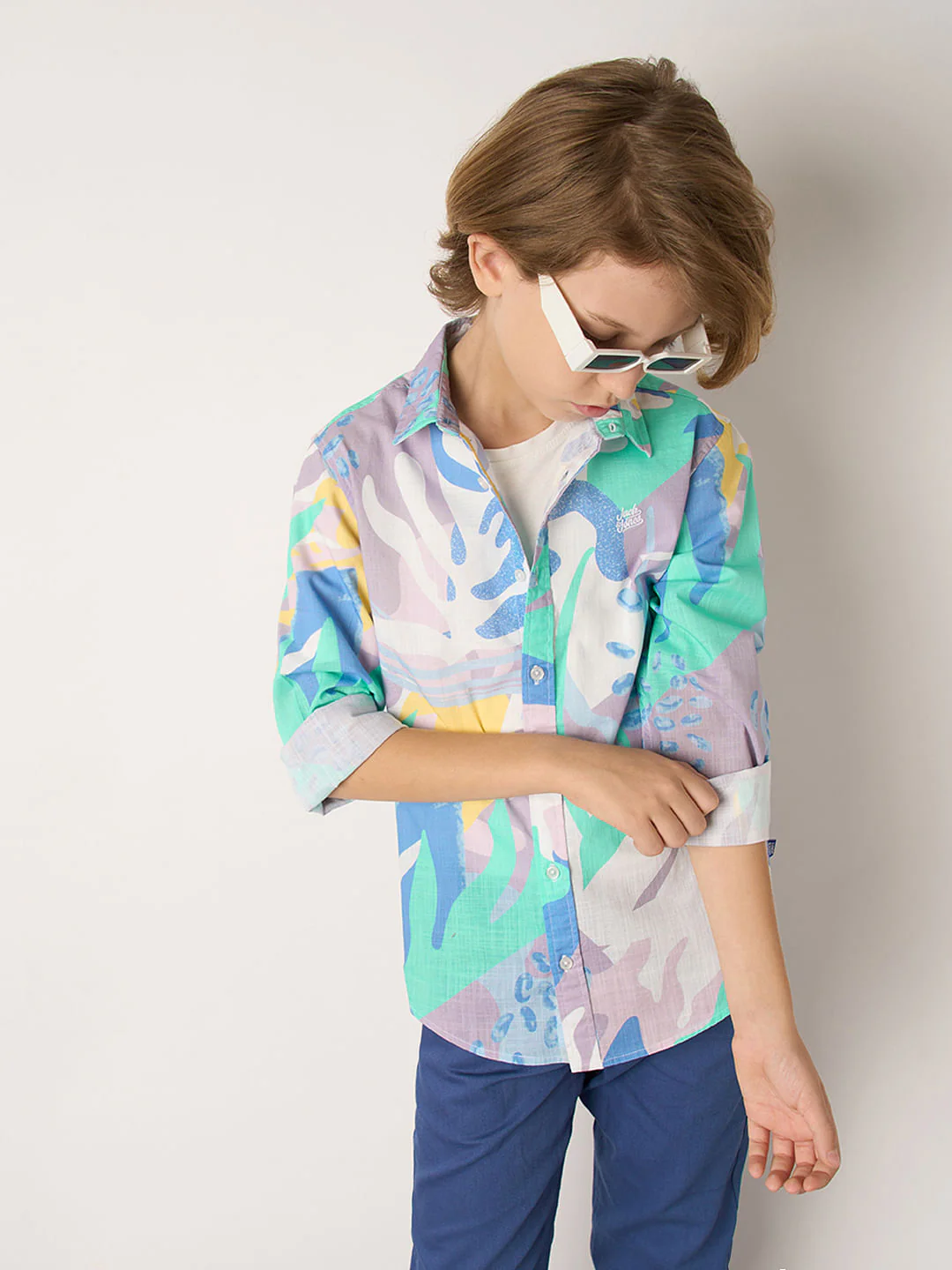Boys Purple Printed Full Sleeves Shirt