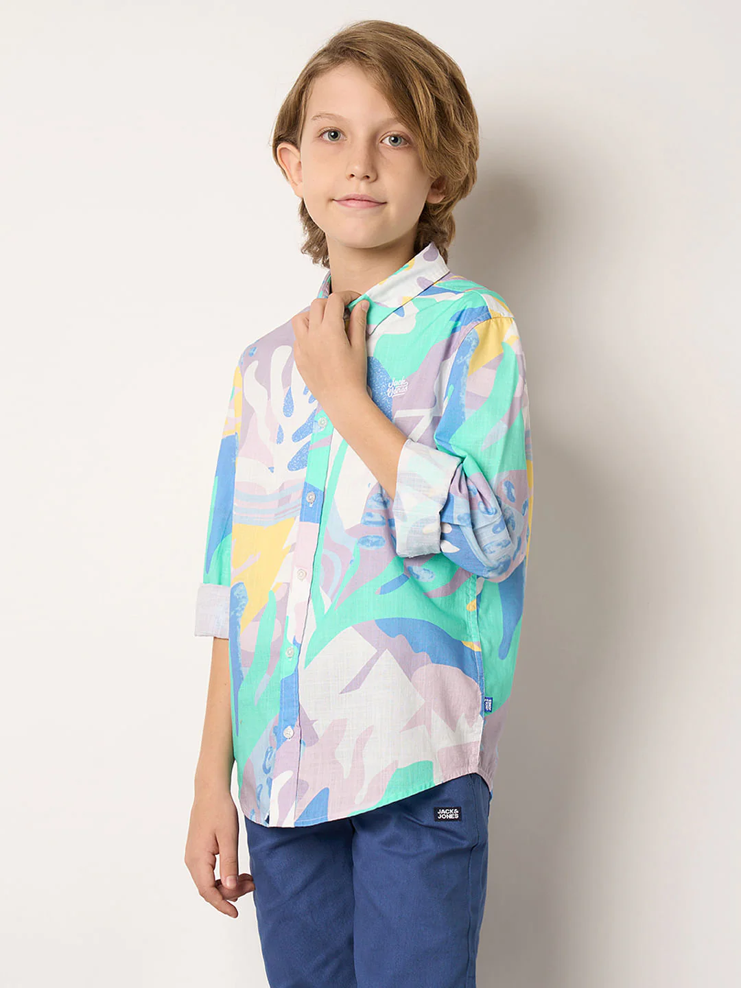 Boys Purple Printed Full Sleeves Shirt - Image 3