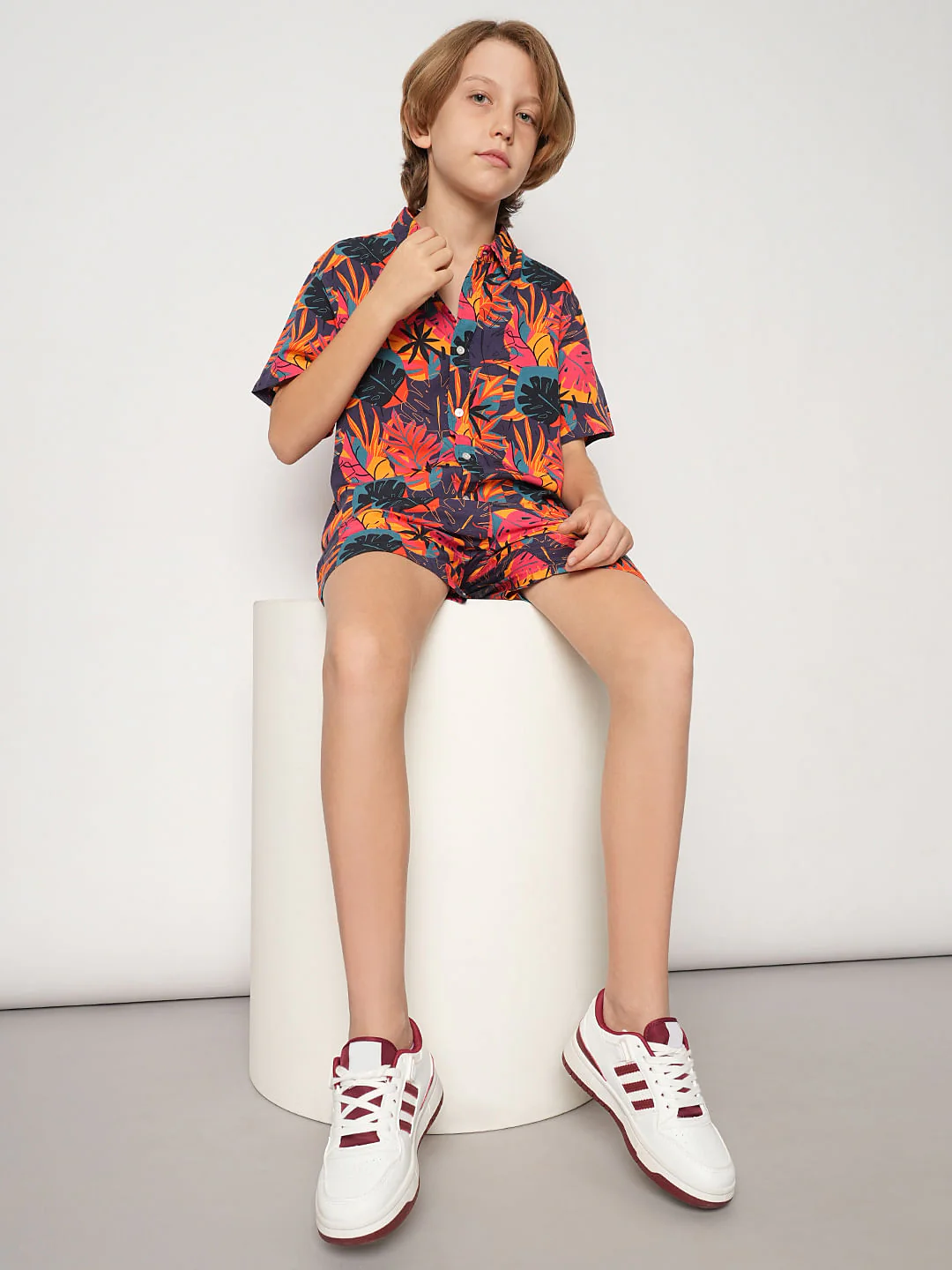 Boys Purple Tropical Print Co-ord Set Shirt