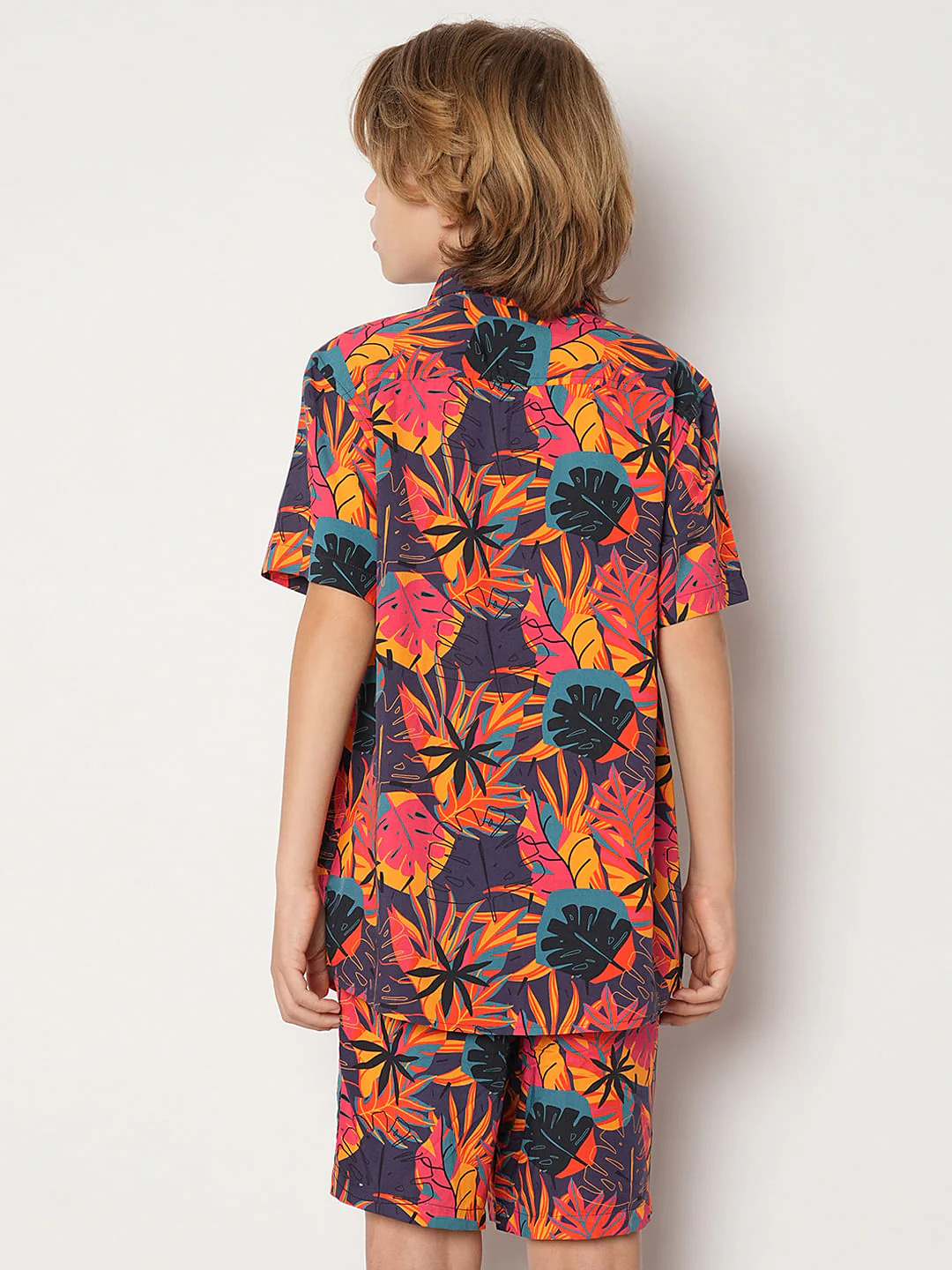 Boys Purple Tropical Print Co-ord Set Shirt - Image 4