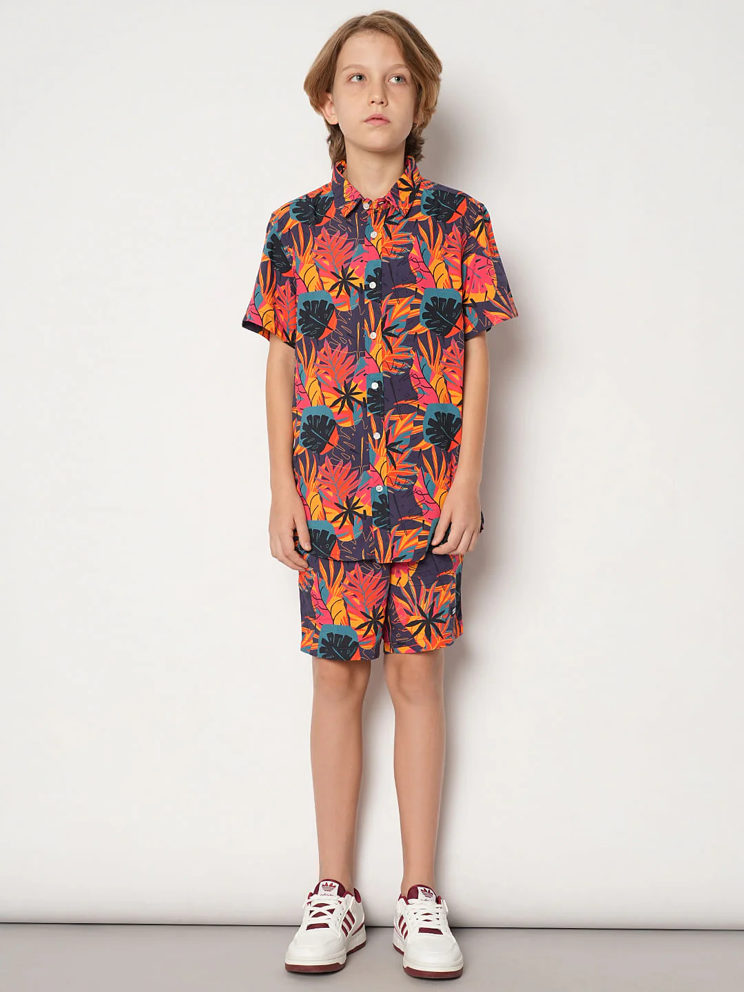Boys Purple Tropical Print Co-ord Set Shirt - Image 5