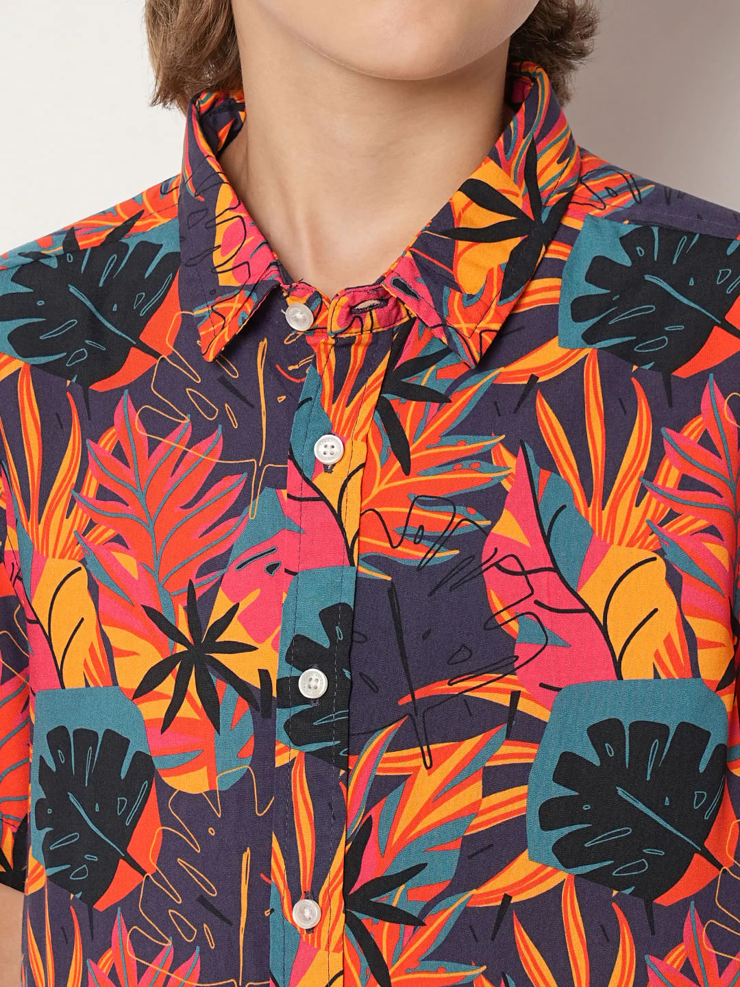 Boys Purple Tropical Print Co-ord Set Shirt - Image 6