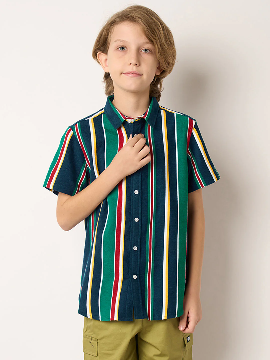 Boys Green Striped Shirt - Image 2