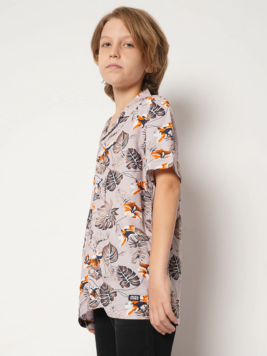 Boys Purple Tropical Print Shirt - Image 3