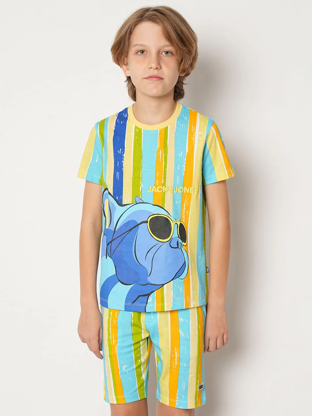 Boys Yellow Striped Knit Co-ord Set T-shirt - Image 2