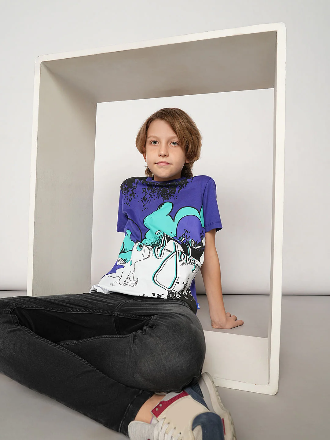 Boys Purple Printed Cotton T-shirt