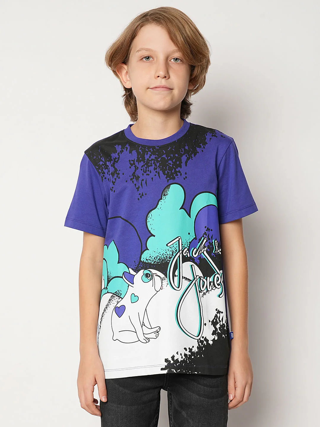 Boys Purple Printed Cotton T-shirt - Image 2