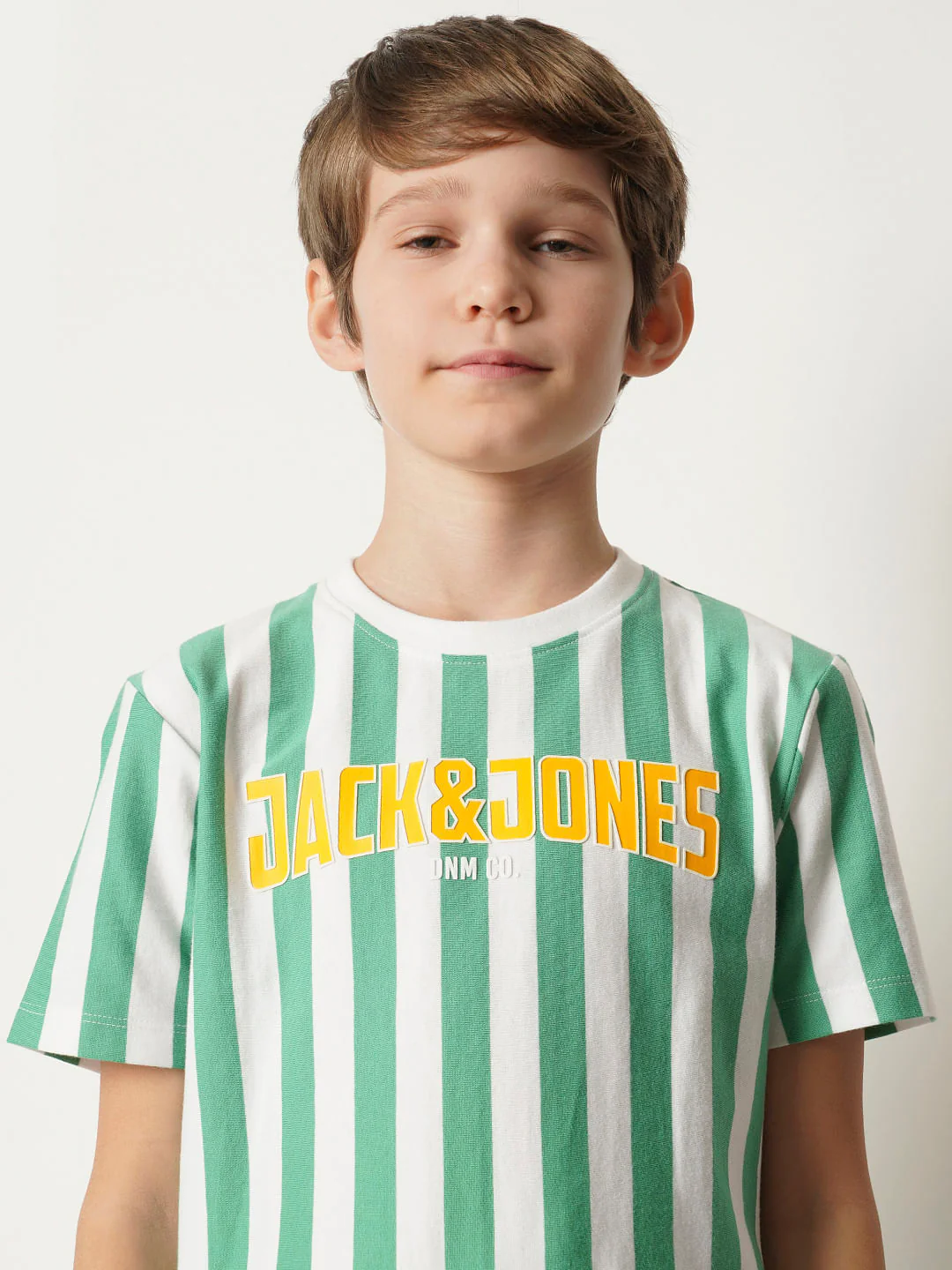 Boys Green Striped Crew Neck T-shirt - Image 6