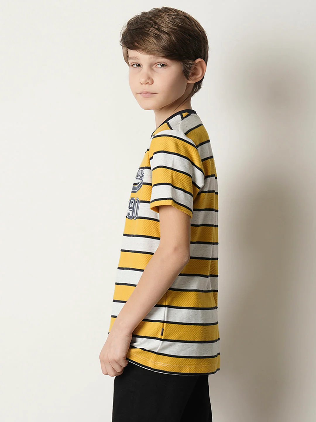 Boys Yellow Striped Crew Neck T-shirt - Image 4