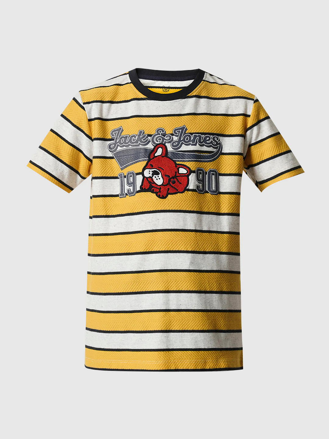 Boys Yellow Striped Crew Neck T-shirt - Image 7