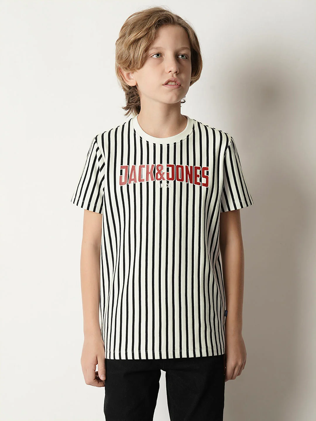 Boys Black & White Striped T-shirt - Image 2