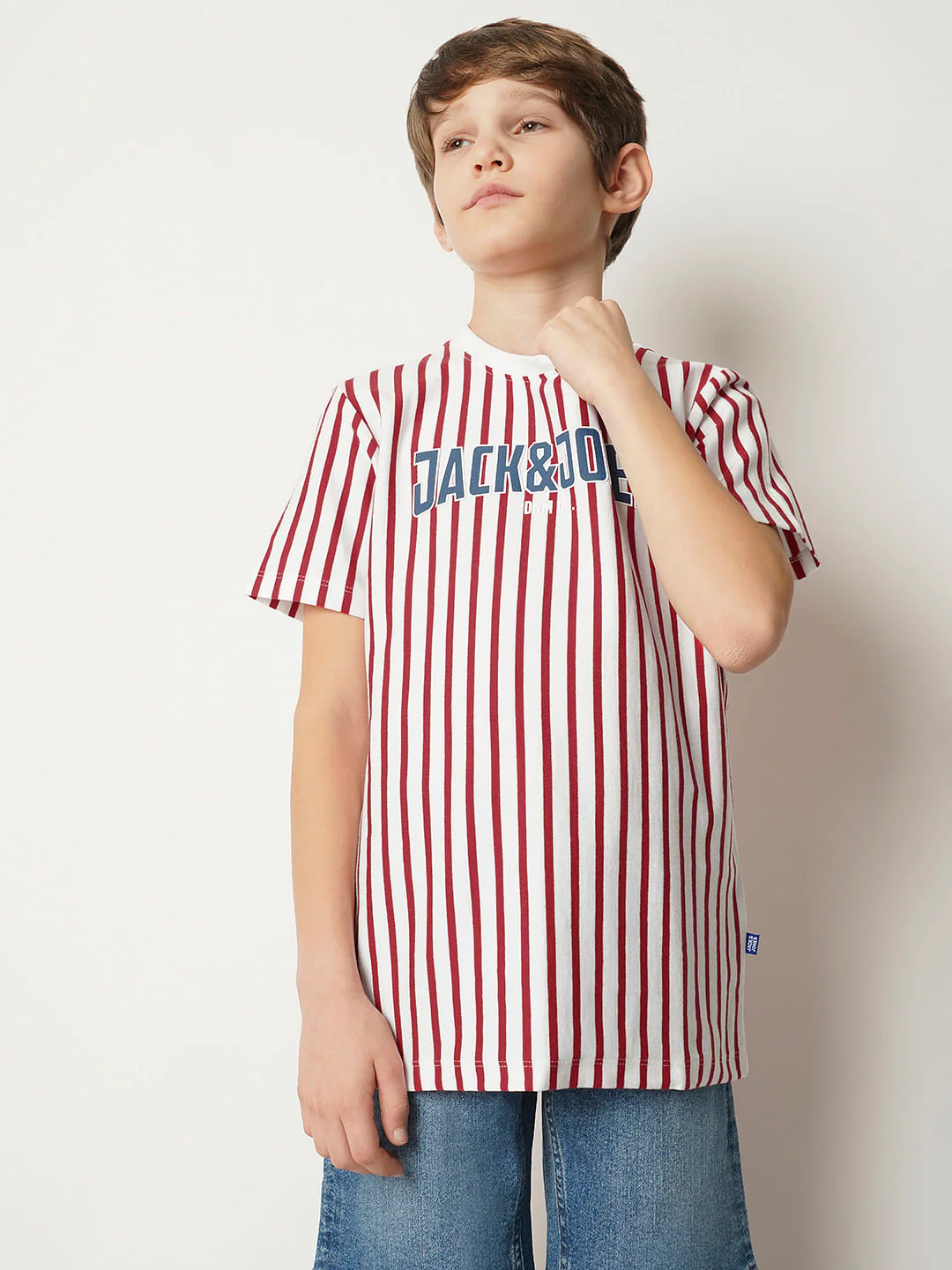 Boys Red Striped Crew Neck T-shirt - Image 2