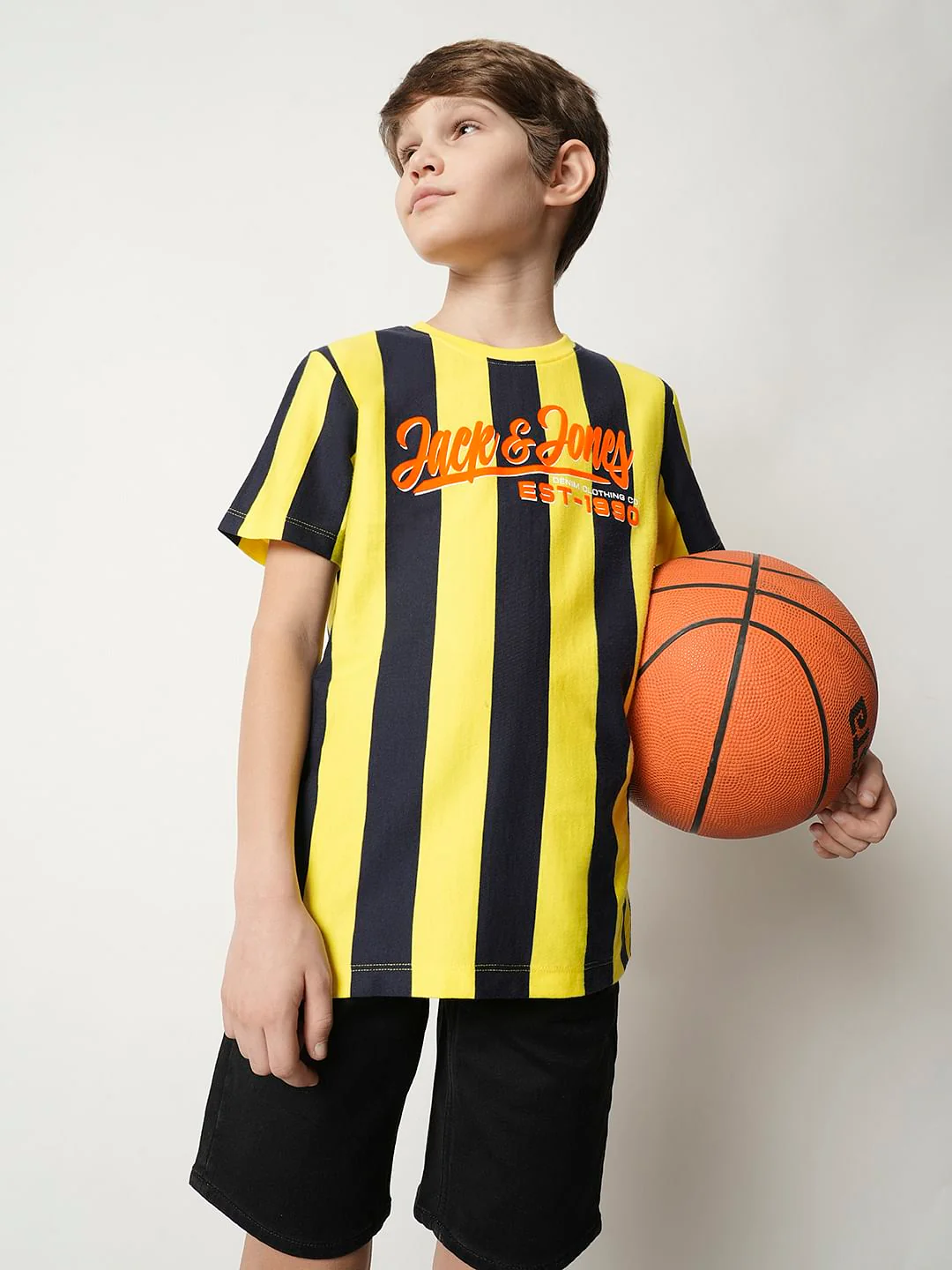 Boys Yellow Striped Crew Neck T-shirt