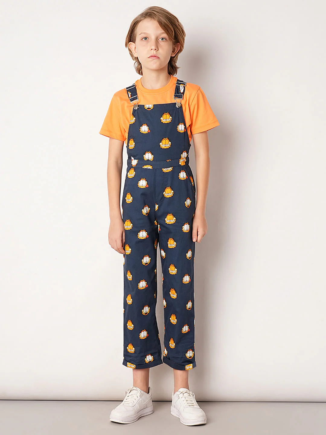 Boys Dark Blue Garfield Print Dungaree - Image 2