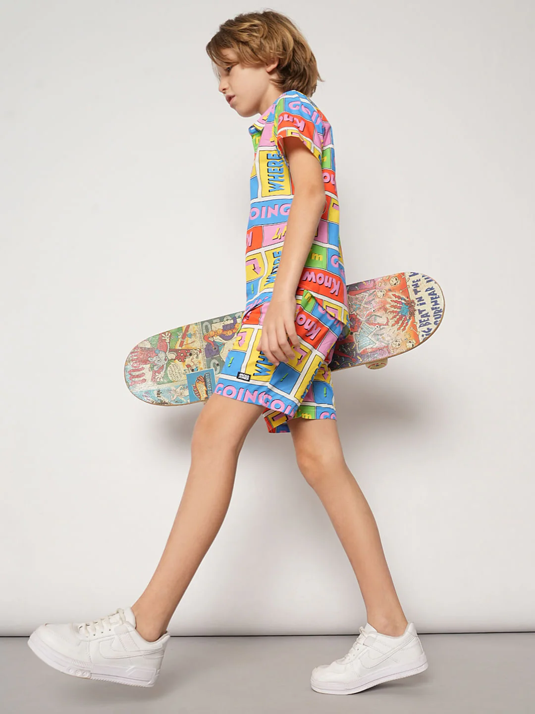 Boys Yellow Printed Co-ord Set Shorts