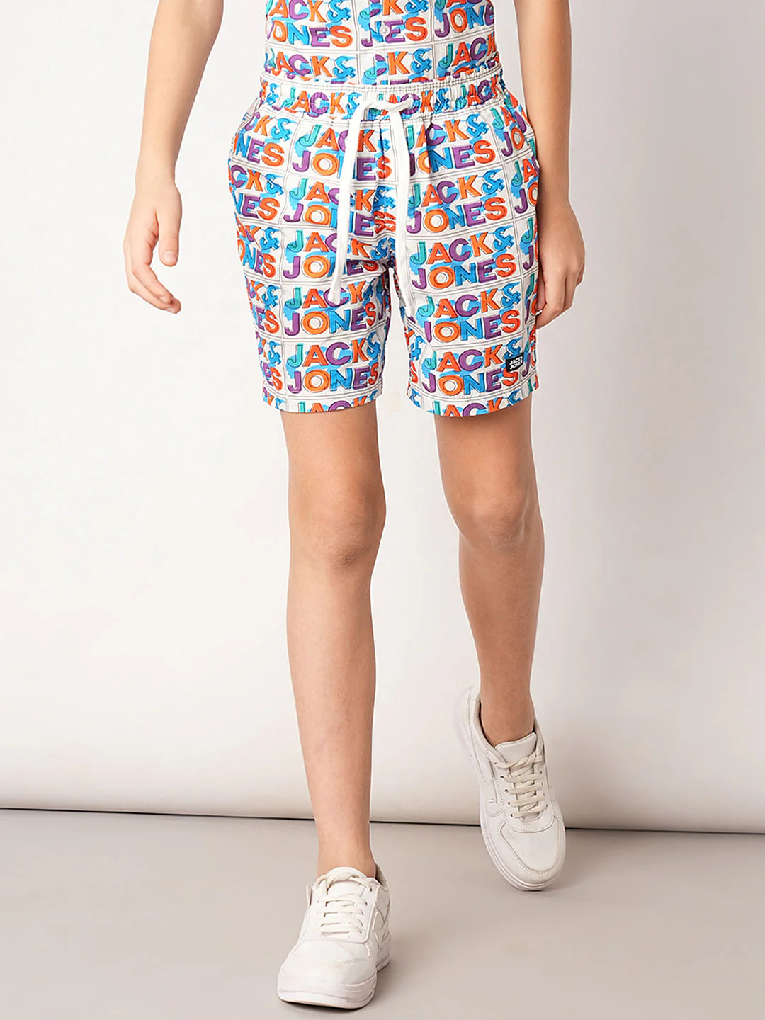 White Logo Print Co-ord Set Shorts - Image 2