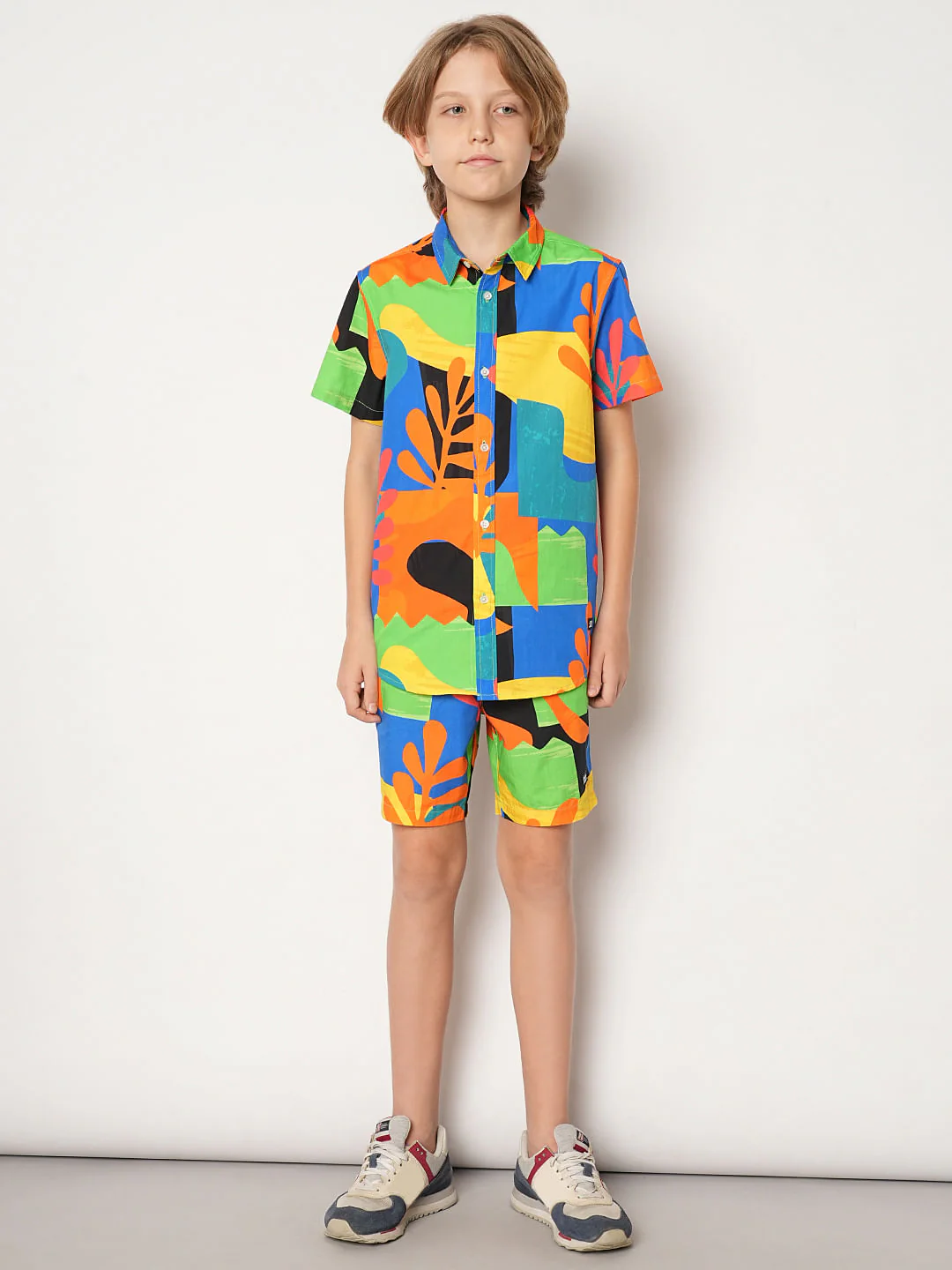 Boys Orange Art Print Co-ord Set Shorts - Image 5