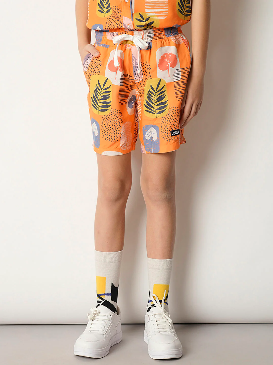 Boys Orange Tropical Print Co-ord Set Shorts - Image 2