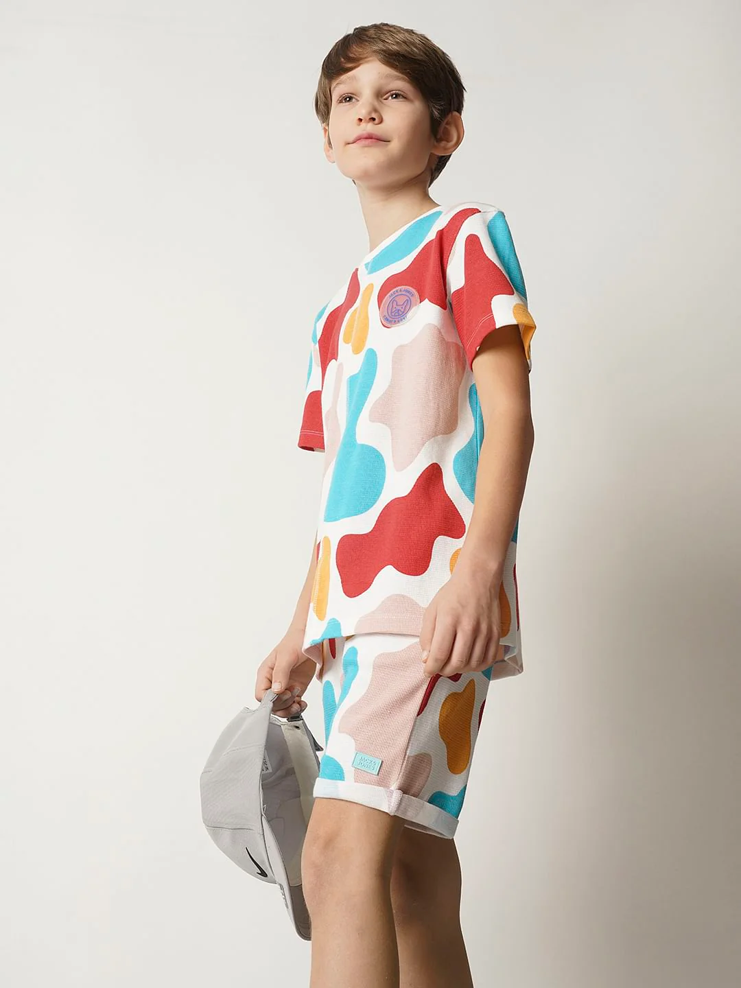 Boys White Colourblocked Co-ord Set Shorts