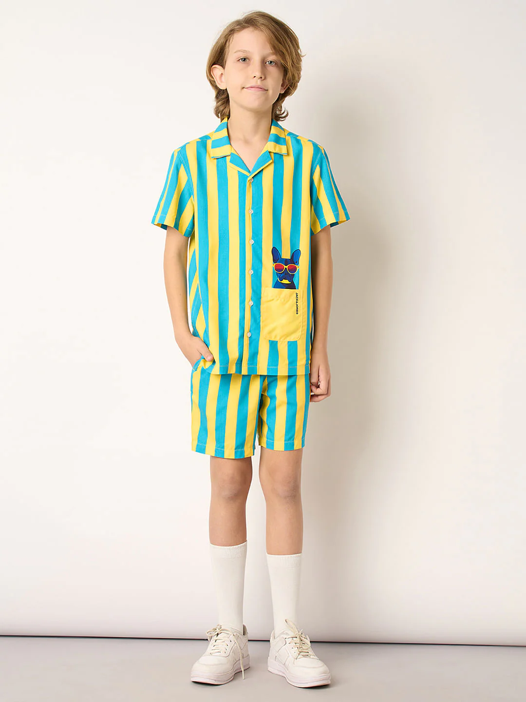 Boys Yellow Striped Co-ord Set Shorts - Image 5