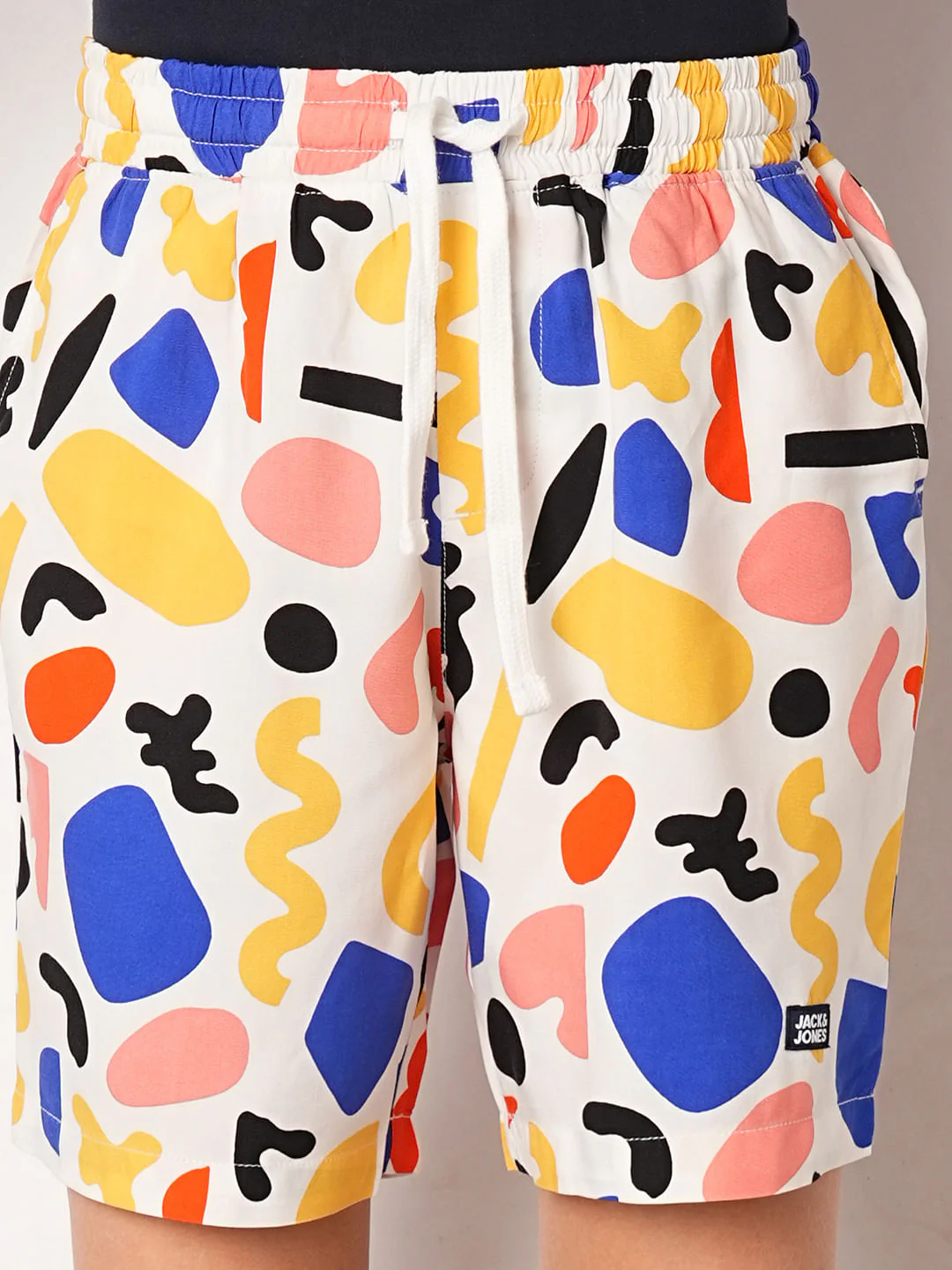 White Abstract Print Shorts - Image 6